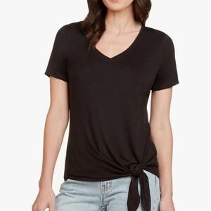 Matty M Black Tie-Front Relaxed Short Sleeve Tee